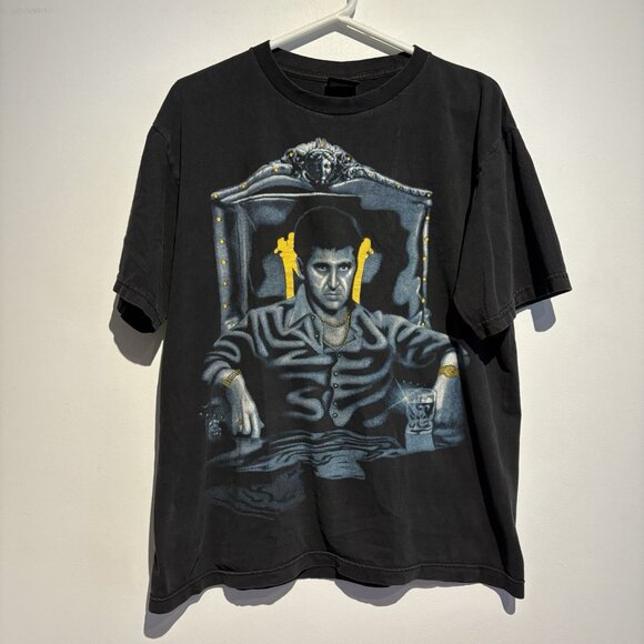 Vintage Scarface T-Shirt Large Men's Tony Montana Y2K Black Movie - Picture 1 of 11